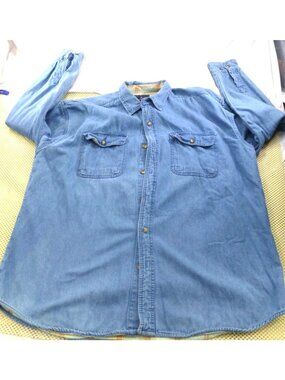 Chesterfield Worldwide Mens XL Denim Button-Up Shirt W/ Plaid Collar Lining